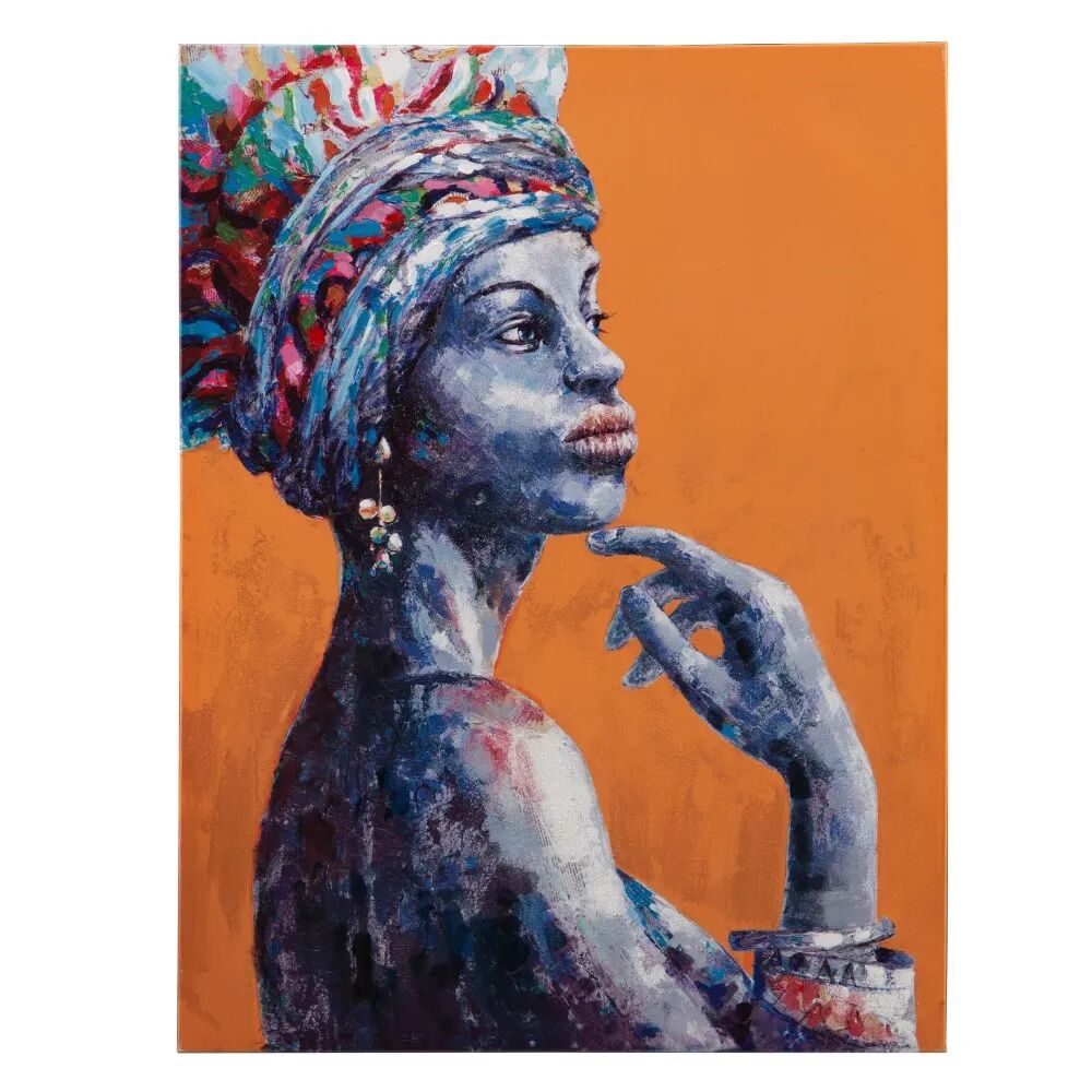 LOLAhome Cuadro pintura africano pintado a mano de lienzo y poliestireno naranja de 75x100 cm