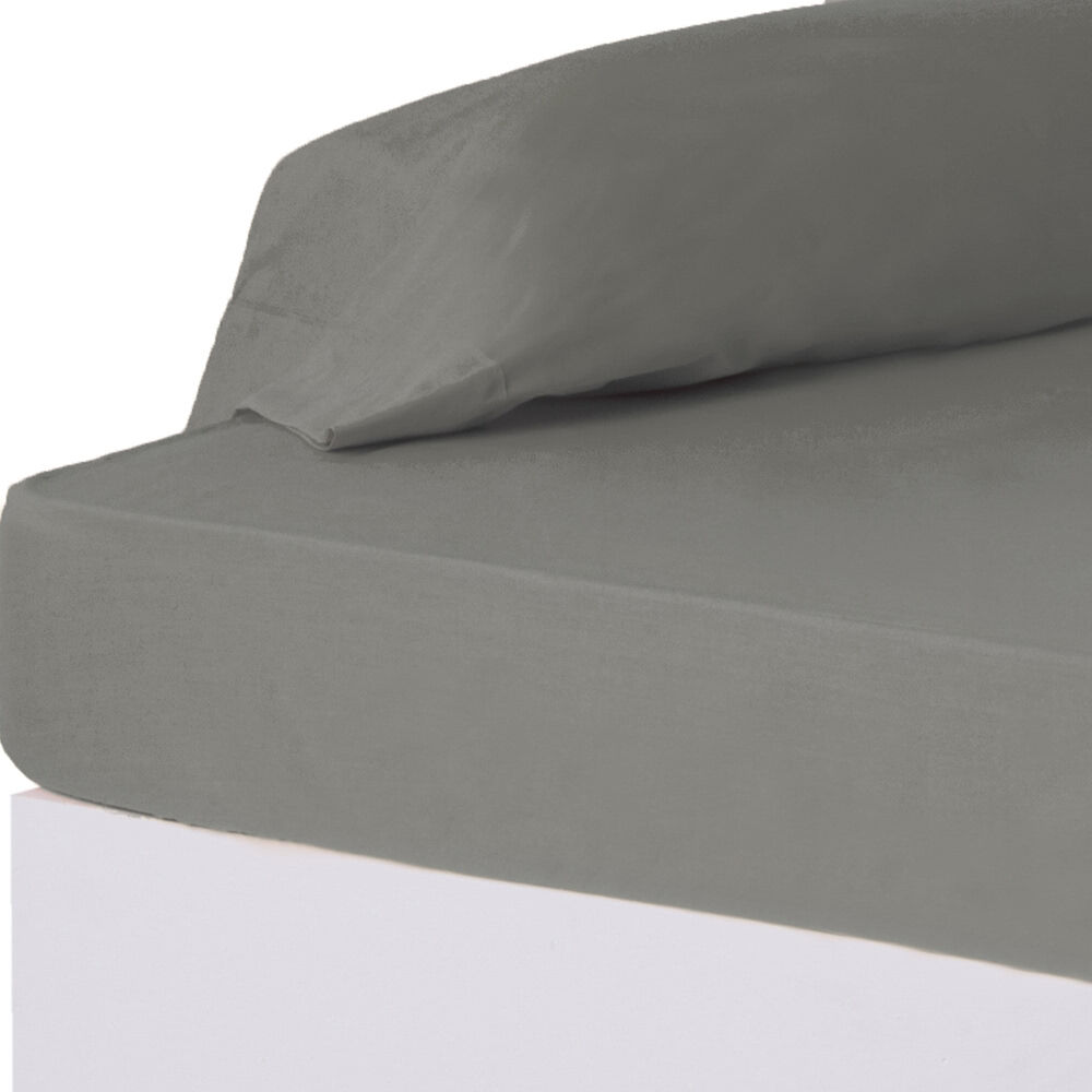 Sábana bajera gris algodón / poliéster clásico cama de 90 cm