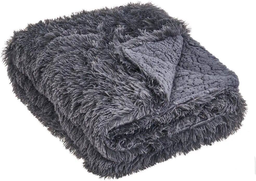 LOLAhome Manta gris oscuro para sofá de pelo largo y sherpa de 220x240 cm