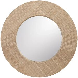 LOLAhome Espejo de pared trenzado beige de fibra natural y cristal de Ø 80 cm