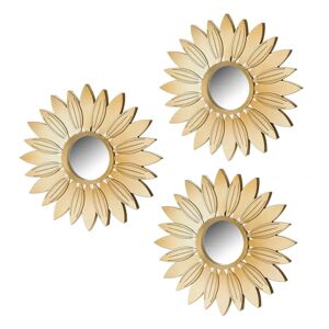 LOLAhome Set de 3 espejos flor dorados de plástico