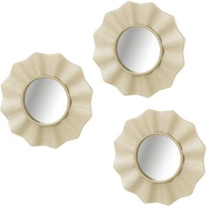 LOLAhome Set de 3 espejos flor s dorados de plástico de Ø 25 cm