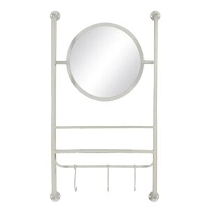 LOLAhome Espejo con estante y 3 colgadores blanco de metal y cristal de 42x12x72 cm