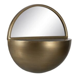 LOLAhome Espejo con estante semicircular dorado de metal y cristal de 36x17x40 cm