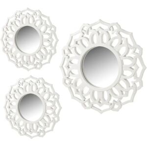 LOLAhome Set de 3 espejos flor blancos con moldura de plástico PP