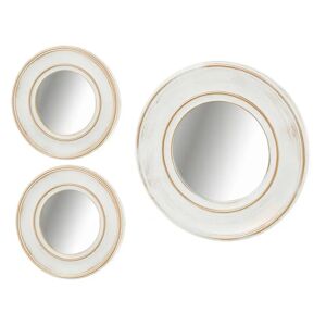 LOLAhome Set de 3 espejos envejecidos blancos y dorados con moldura de plástico PP