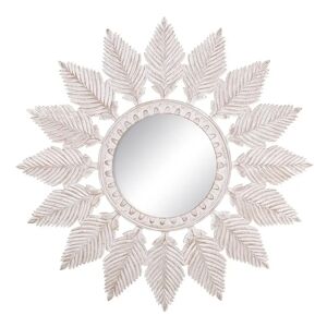LOLAhome Espejo tallado de plumas blanco de madera de Ø 90 cm