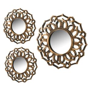 LOLAhome Set de 3 espejos flor dorados con moldura de plástico PP