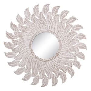 LOLAhome Espejo sol tallado blanco de madera de Ø 80 cm
