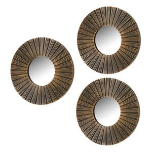 LOLAhome Set de 3 espejos de rayas oro envejecido de cristal y plástico