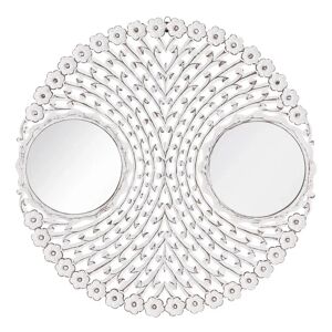 LOLAhome Espejo tallado blanco rozado  de Ø 90 cm