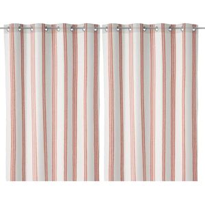 LOLAhome Set de 2 visillos de rayas color terracota de tela de 140x260 cm