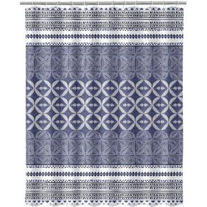 LOLAhome Cortina de baño geométrica de tela azul de 180x200 cm