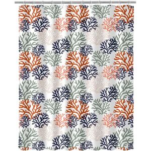 LOLAhome Cortina de baño coral de tela azul y blanco de 180x200 cm