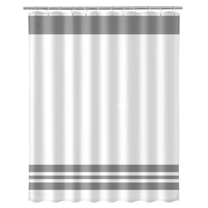 LOLAhome Cortina de baño de rayas blanca y gris de tela de 180x200 cm