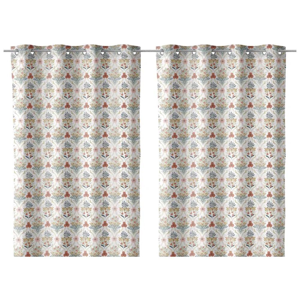LOLAhome Set de 2 cortinas confeccionadas florales terracota de algodón orgánico de 140x260 cm