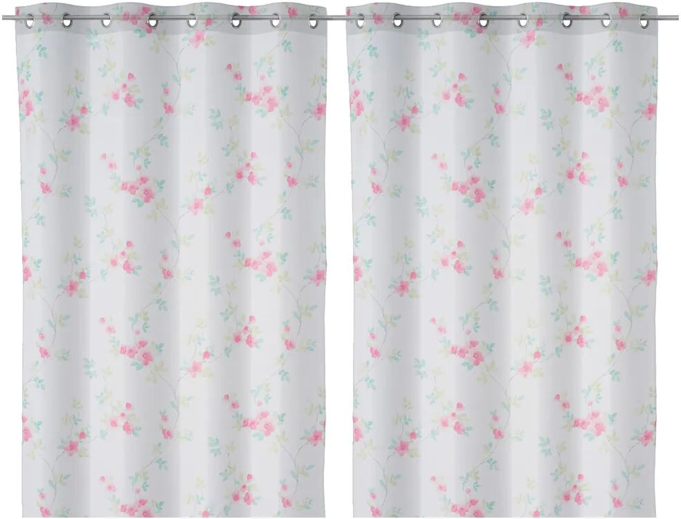 LOLAhome 2 visillos con flores rosas de tela de 140x260 cm