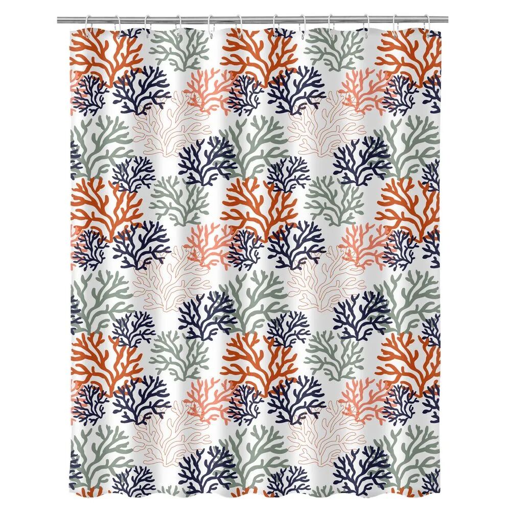 LOLAhome Cortina de baño coral de tela azul y blanco de 180x200 cm