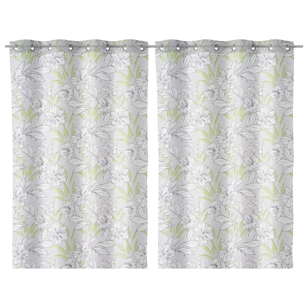 LOLAhome 2 visillos con flores verdes de tela de 140x260 cm