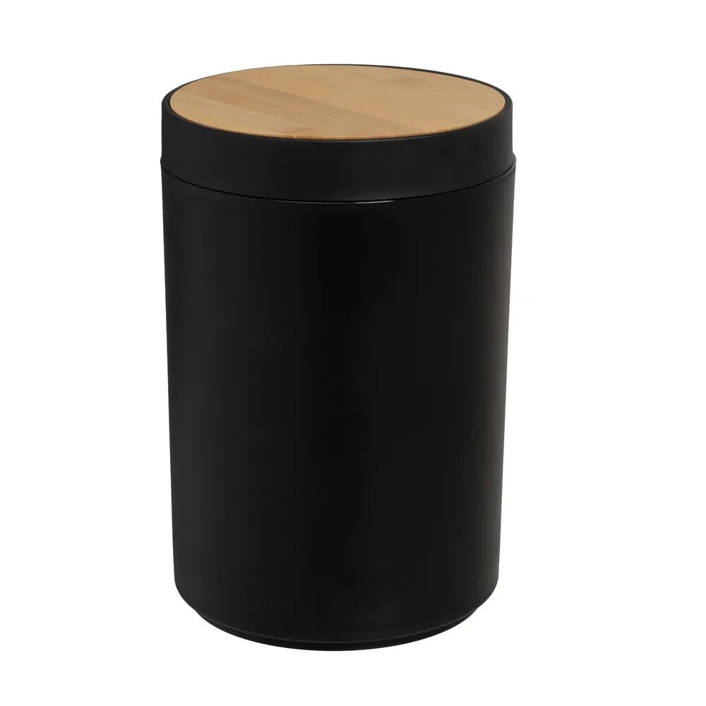 LOLAhome Papelera de 5 litros negra de plástico y bambú de Ø 18x27 cm