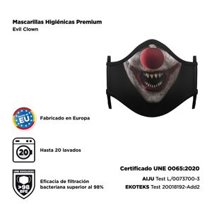Mascarilla protectora Evil Clown de tela homologada 98% filtración para adulto