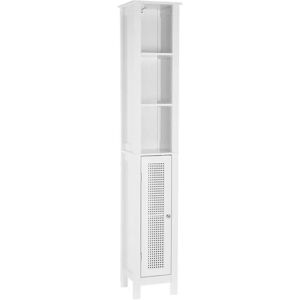 LOLAhome Armario de baño columna con rejilla de madera blanco de 30x28x170 cm