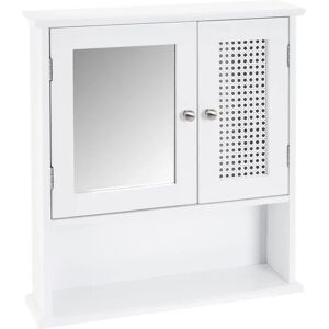 LOLAhome Armario de rejilla con espejo de baño de madera blanco de 56x13x58 cm