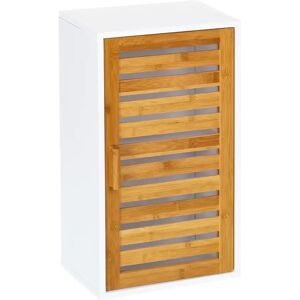 LOLAhome Armario de baño de pared blanco de madera natural de bambú de 53x30x18 cm