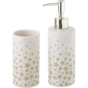 LOLAhome Juego de dispensador y portacepillos de estrellas de cerámica beige de 200 ml