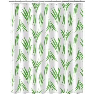 LOLAhome Cortina de baño hojas de tela blanca y verde de 180x200 cm