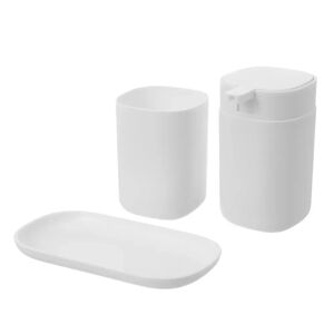 LOLAhome Set de dispensador, jabonera y portacepillos de plástico blancos