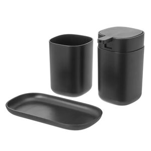 LOLAhome Set de dispensador, jabonera y portacepillos de plástico negro
