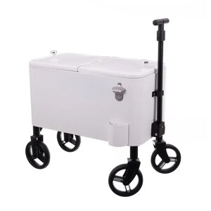 LOLAhome Nevera porta hielo portátil Fresh con ruedas para barbacoa de metal blanco de 66x35x60 cm