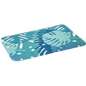 LOLAhome Alfombra de baño antideslizante hojas azul de microfibra de 70x45 cm