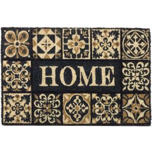 LOLAhome Felpudo mosaico antideslizante negro y gris de fibra de coco de 60x40 cm