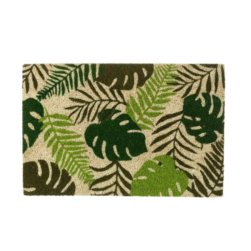 LOLAhome Felpudo de hojas verde fibra de coco natural de 40x60 cm