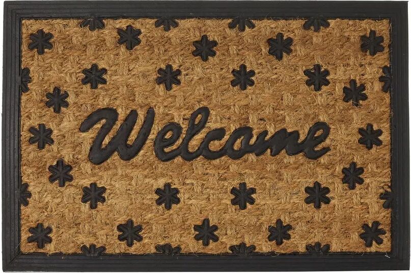 LOLAhome Felpudo Welcome antideslizante negro y marrón de fibra de coco de 60x40 cm