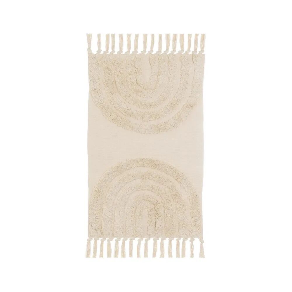 LOLAhome Alfombra flecos de círculos beige de algodón natural y poliéster de 50x80 cm