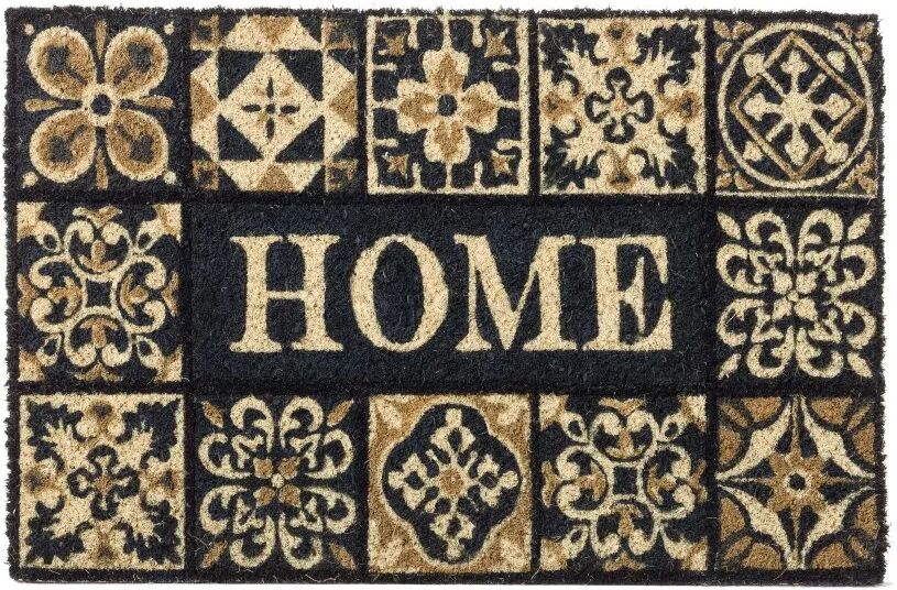 LOLAhome Felpudo mosaico antideslizante negro y gris de fibra de coco de 60x40 cm