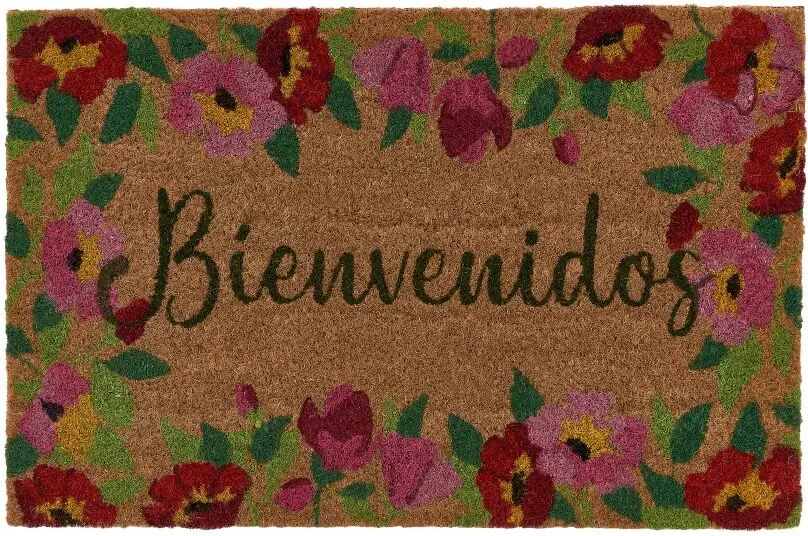 LOLAhome Felpudo antideslizante de flores de fibra de coco natural de 60x40 cm