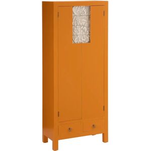 LOLAhome Armario de madera DM naranja con flores talladas de 60x30x150 cm