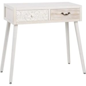 LOLAhome Consola tallada blanca y natural de madera de abeto de 80x30x78 cm