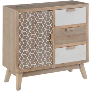 LOLAhome Cómoda geométrica blanca y natural de madera de 76x30x72 cm