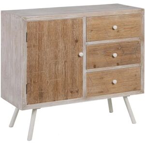 LOLAhome Mueble recibidor tallado de madera de abeto blanco y natural de 90x35x80 cm