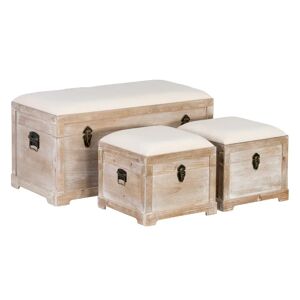 LOLAhome Set de 3 baúles con tapa tapizada de madera de pino natural