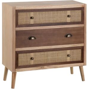 LOLAhome Cómoda de madera y rattan con rejilla natural de 75x30x75 cm