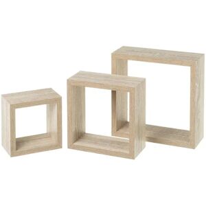 LOLAhome Set de 3 estantes cubo pequeños de madera MDF beige