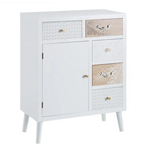 LOLAhome Aparador blanco tallado con hojas madera pino de 67x34x86 cm