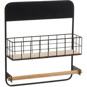 LOLAhome Estante de metal negra con portarrollos de 34x10x39 cm