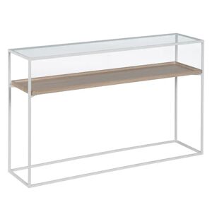 LOLAhome Consola con estante bandeja blanca y natural de metal y madera de 120x30x75 cm